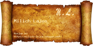 Milich Lajos névjegykártya